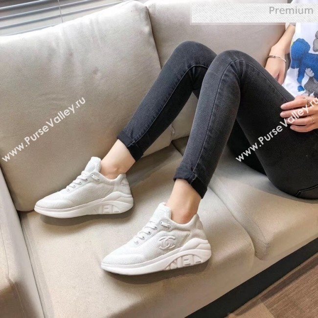 Chanel CC Logo Sequins &amp; Leather Sneakers G35936 White 2020 (MD-20033134)