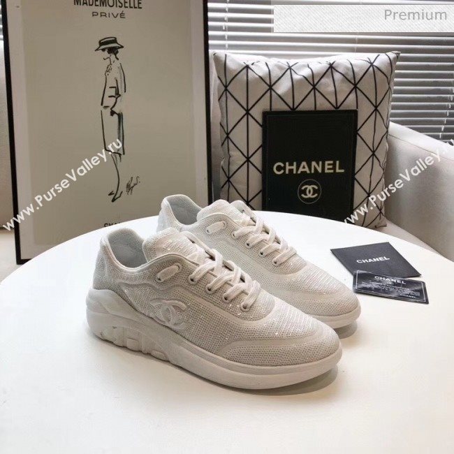 Chanel CC Logo Sequins &amp; Leather Sneakers G35936 White 2020 (MD-20033134)