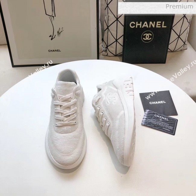 Chanel CC Logo Sequins &amp; Leather Sneakers G35936 White 2020 (MD-20033134)