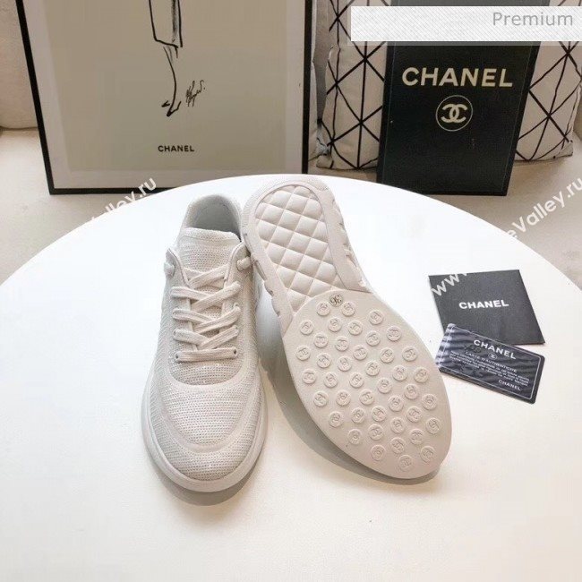 Chanel CC Logo Sequins &amp; Leather Sneakers G35936 White 2020 (MD-20033134)