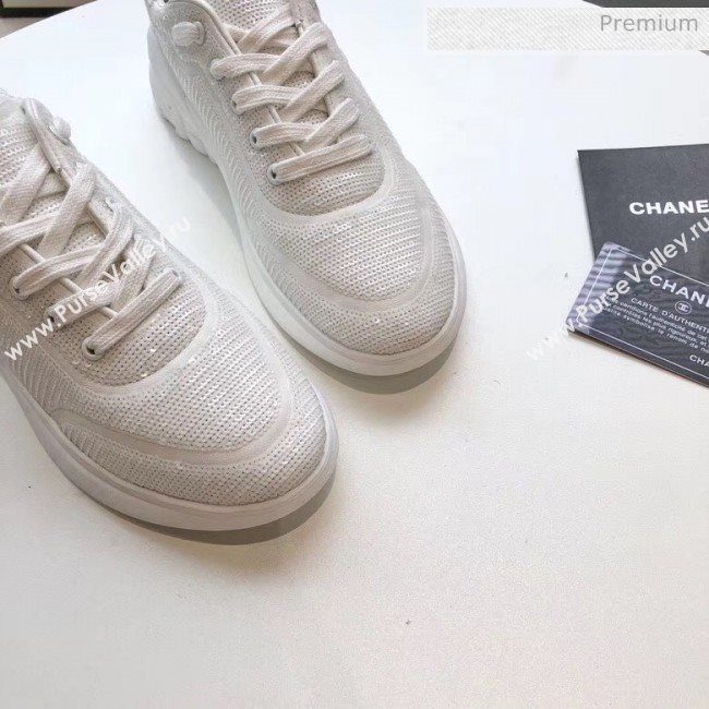 Chanel CC Logo Sequins &amp; Leather Sneakers G35936 White 2020 (MD-20033134)