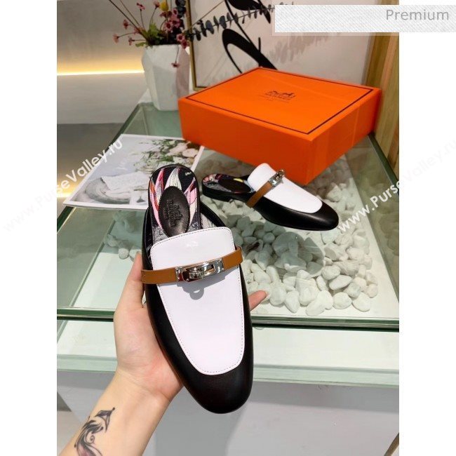 Hermes Calfskin Oz Mules Black/White 2020 (MD-20033136)