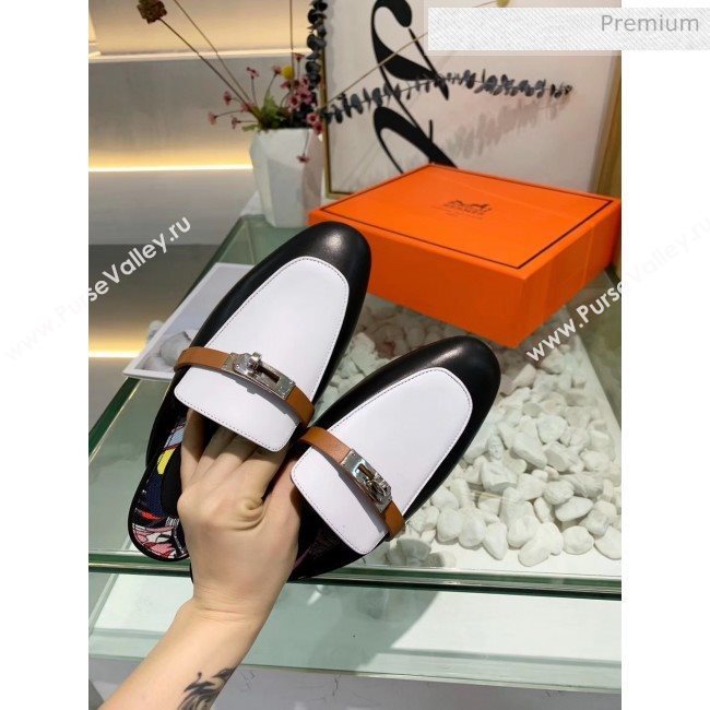 Hermes Calfskin Oz Mules Black/White 2020 (MD-20033136)