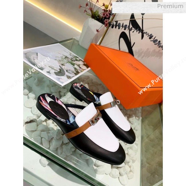 Hermes Calfskin Oz Mules Black/White 2020 (MD-20033136)