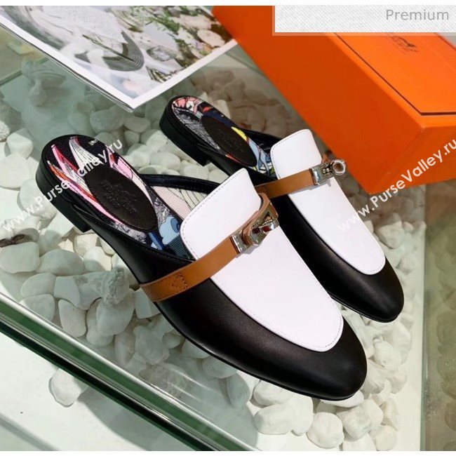 Hermes Calfskin Oz Mules Black/White 2020 (MD-20033136)