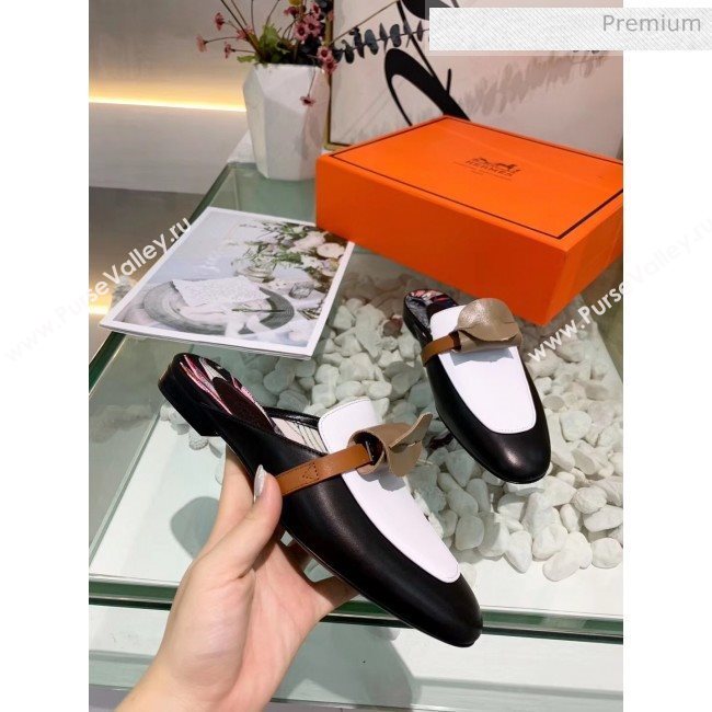 Hermes Calfskin Oz Mules Black/White 2020 (MD-20033136)