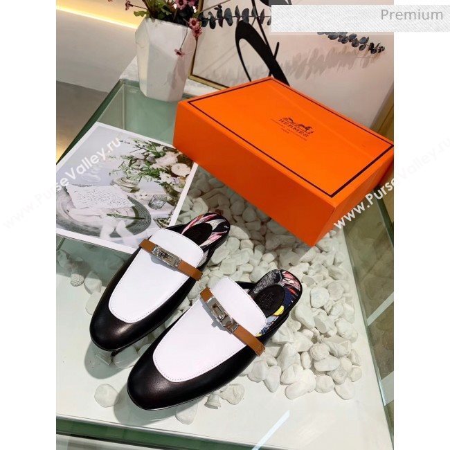 Hermes Calfskin Oz Mules Black/White 2020 (MD-20033136)