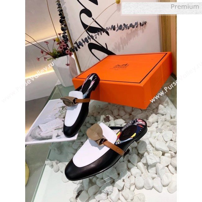 Hermes Calfskin Oz Mules Black/White 2020 (MD-20033136)