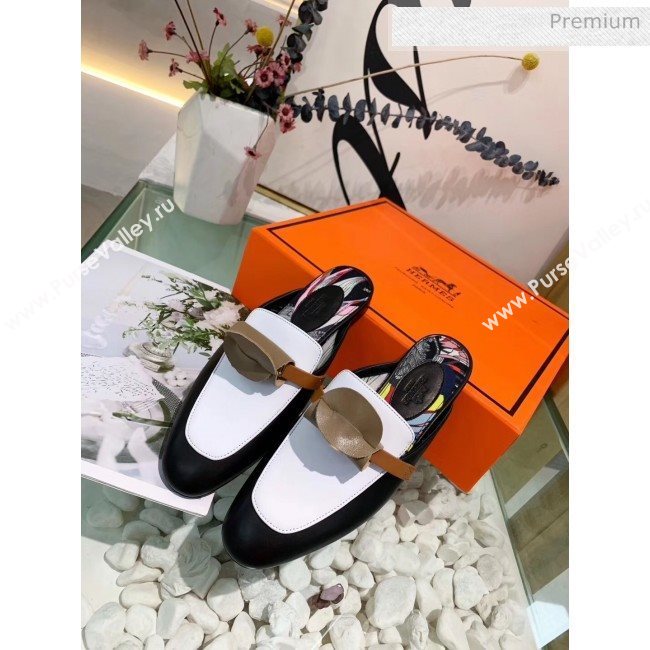 Hermes Calfskin Oz Mules Black/White 2020 (MD-20033136)