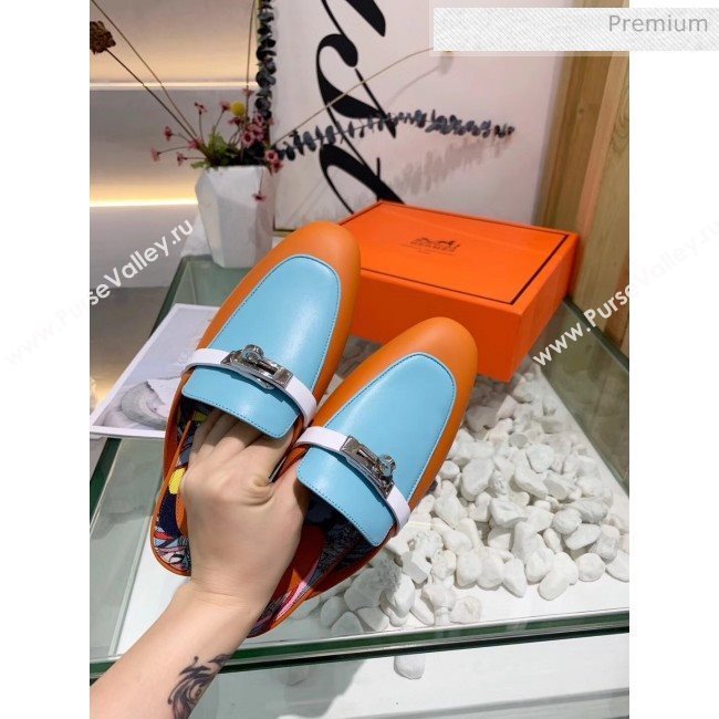 Hermes Calfskin Oz Mules Orange/Blue 2020 (MD-20033138)