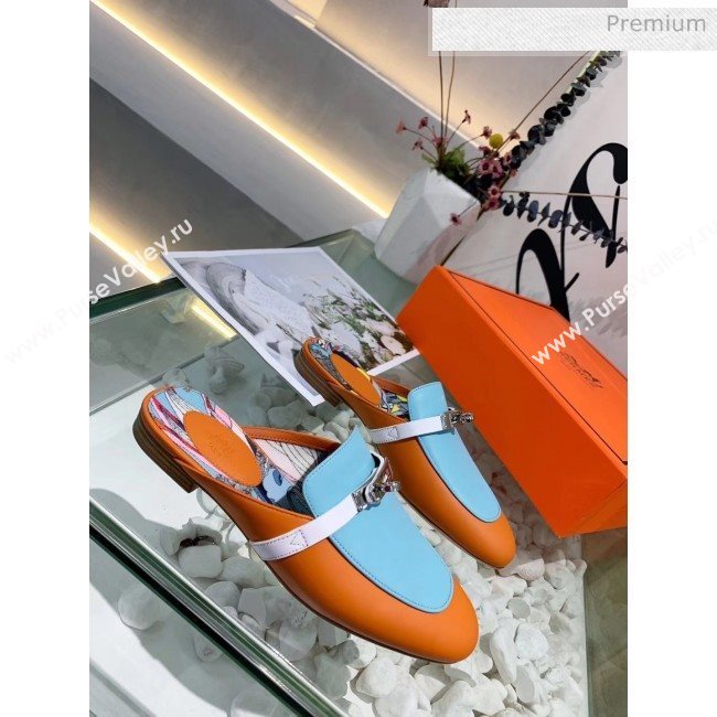 Hermes Calfskin Oz Mules Orange/Blue 2020 (MD-20033138)