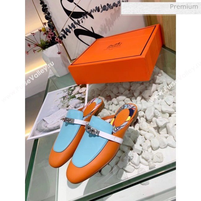 Hermes Calfskin Oz Mules Orange/Blue 2020 (MD-20033138)