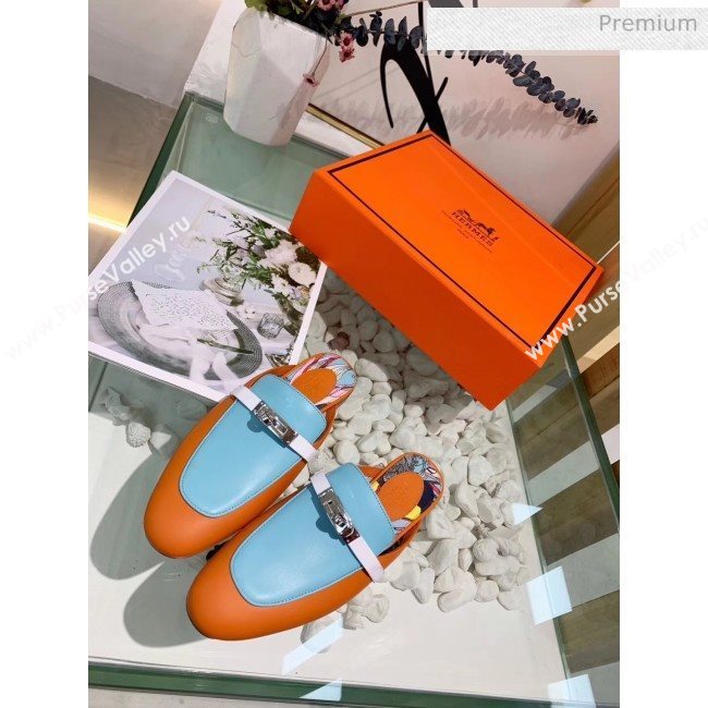 Hermes Calfskin Oz Mules Orange/Blue 2020 (MD-20033138)