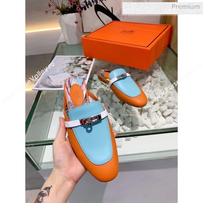 Hermes Calfskin Oz Mules Orange/Blue 2020 (MD-20033138)