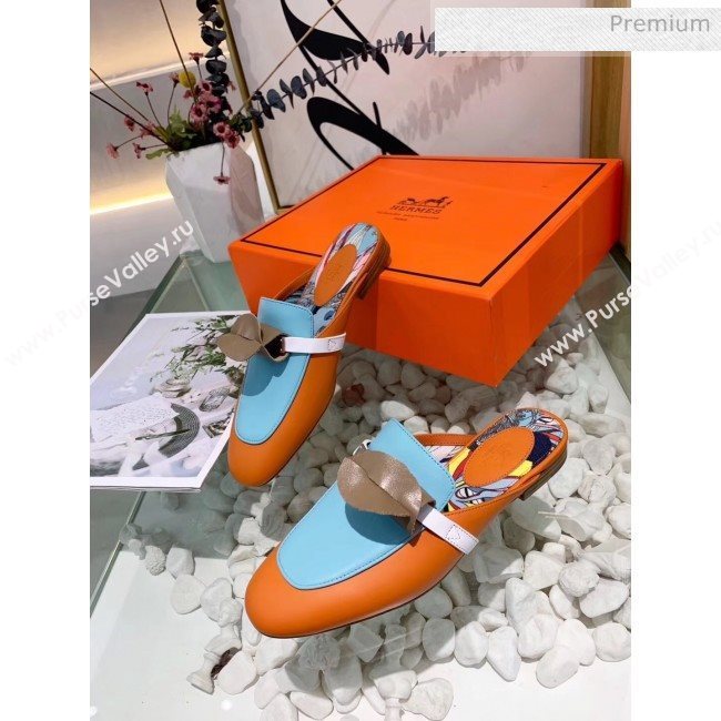 Hermes Calfskin Oz Mules Orange/Blue 2020 (MD-20033138)