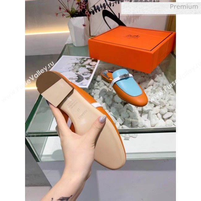 Hermes Calfskin Oz Mules Orange/Blue 2020 (MD-20033138)