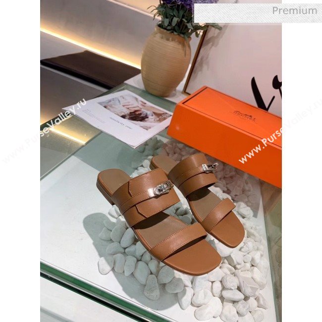 Hermes Calfskin Avenue Sandal Brown 2020 (MD-20040128)