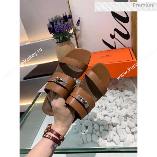 Hermes Calfskin Avenue Sandal Brown 2020 (MD-20040128)