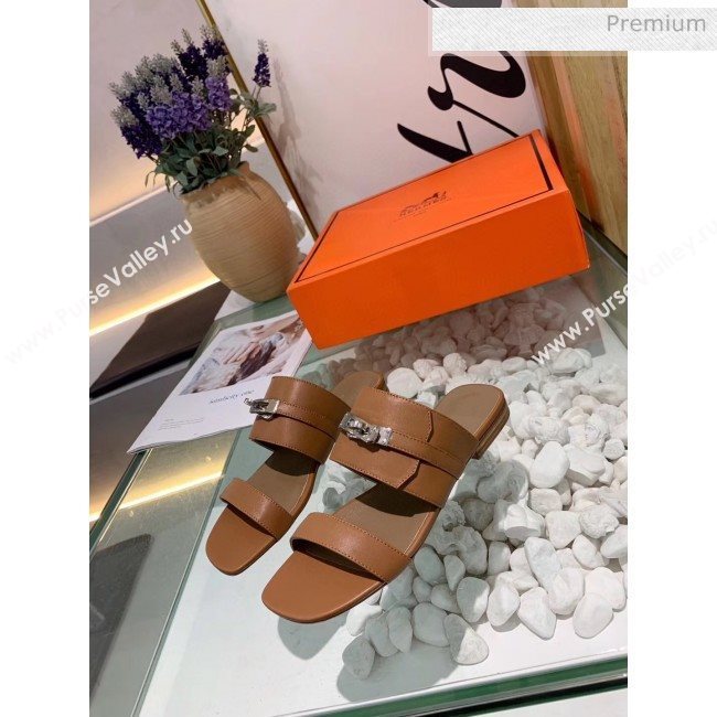 Hermes Calfskin Avenue Sandal Brown 2020 (MD-20040128)