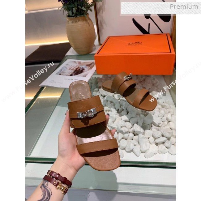 Hermes Calfskin Avenue Sandal Brown 2020 (MD-20040128)