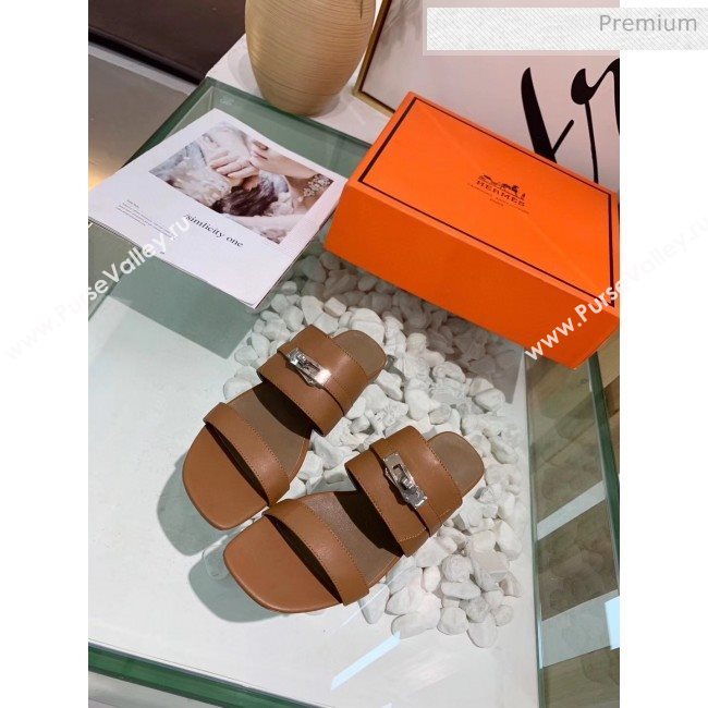 Hermes Calfskin Avenue Sandal Brown 2020 (MD-20040128)