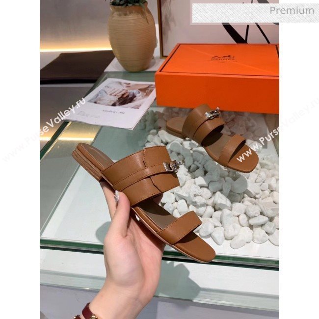 Hermes Calfskin Avenue Sandal Brown 2020 (MD-20040128)