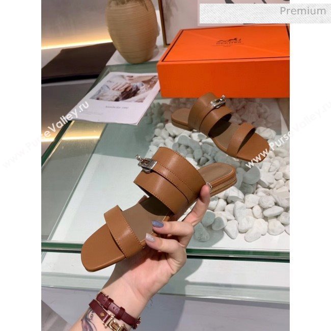 Hermes Calfskin Avenue Sandal Brown 2020 (MD-20040128)