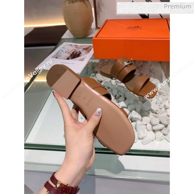 Hermes Calfskin Avenue Sandal Brown 2020 (MD-20040128)