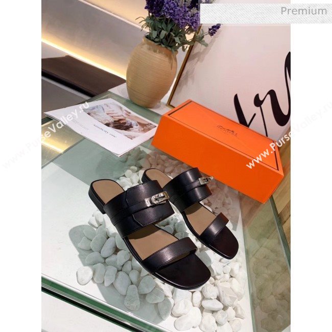 Hermes Calfskin Avenue Sandal Black 2020 (MD-20040129)