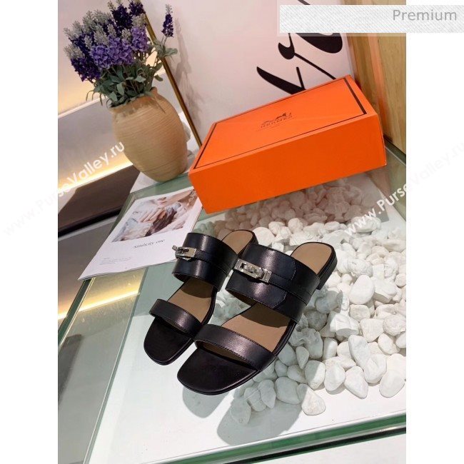 Hermes Calfskin Avenue Sandal Black 2020 (MD-20040129)