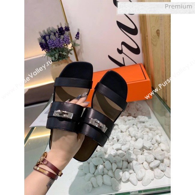 Hermes Calfskin Avenue Sandal Black 2020 (MD-20040129)