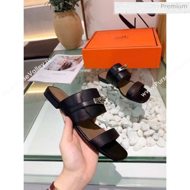 Hermes Calfskin Avenue Sandal Black 2020 (MD-20040129)
