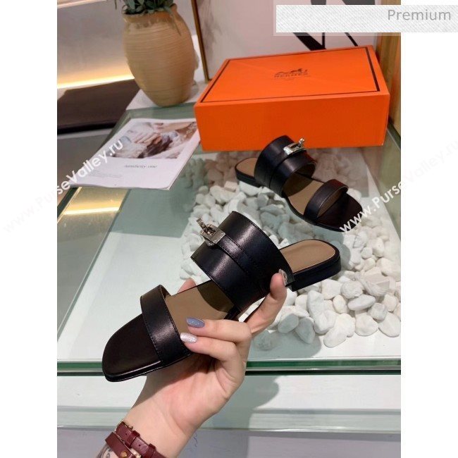 Hermes Calfskin Avenue Sandal Black 2020 (MD-20040129)