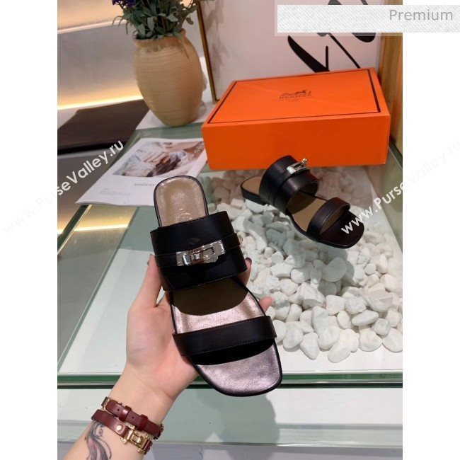 Hermes Calfskin Avenue Sandal Black 2020 (MD-20040129)