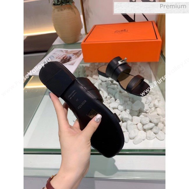 Hermes Calfskin Avenue Sandal Black 2020 (MD-20040129)