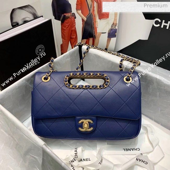 Chanel Gold-Tone Metal Chain Small Flap Bag AS1466 Blue 2020 (JY-20040317)