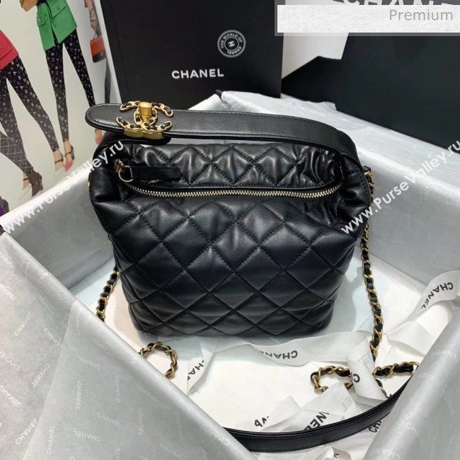 Chanel Quilted Leather Large Hobo Bag With Gold-Tone Metal AS1747 Black 2020 (AFEI-20040320)