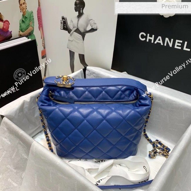 Chanel Quilted Leather Large Hobo Bag With Gold-Tone Metal AS1747 Blue 2020 (AFEI-20040321)