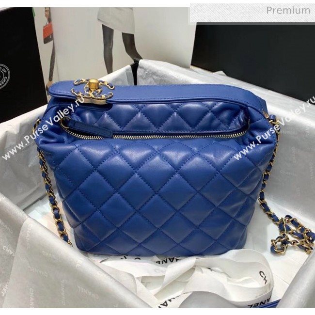 Chanel Quilted Leather Large Hobo Bag With Gold-Tone Metal AS1747 Blue 2020 (AFEI-20040321)