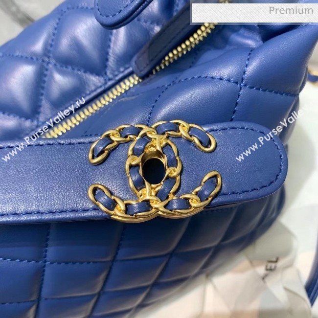 Chanel Quilted Leather Large Hobo Bag With Gold-Tone Metal AS1747 Blue 2020 (AFEI-20040321)