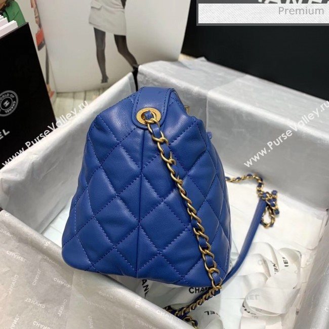 Chanel Quilted Leather Large Hobo Bag With Gold-Tone Metal AS1747 Blue 2020 (AFEI-20040321)