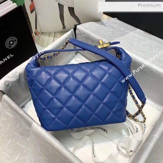 Chanel Quilted Leather Large Hobo Bag With Gold-Tone Metal AS1747 Blue 2020 (AFEI-20040321)