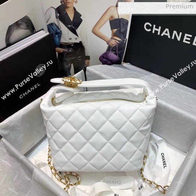 Chanel Quilted Leather Large Hobo Bag With Gold-Tone Metal AS1747 White 2020 (AFEI-20040323)