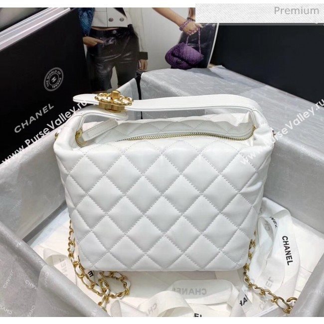 Chanel Quilted Leather Large Hobo Bag With Gold-Tone Metal AS1747 White 2020 (AFEI-20040323)