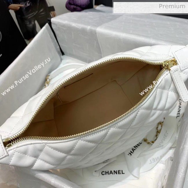 Chanel Quilted Leather Large Hobo Bag With Gold-Tone Metal AS1747 White 2020 (AFEI-20040323)