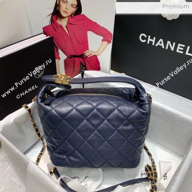 Chanel Quilted Leather Large Hobo Bag With Gold-Tone Metal AS1747 Navy Blue 2020 (AFEI-20040324)