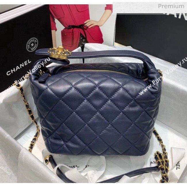 Chanel Quilted Leather Large Hobo Bag With Gold-Tone Metal AS1747 Navy Blue 2020 (AFEI-20040324)