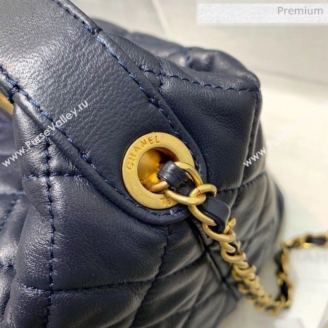 Chanel Quilted Leather Large Hobo Bag With Gold-Tone Metal AS1747 Navy Blue 2020 (AFEI-20040324)