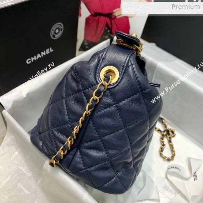 Chanel Quilted Leather Large Hobo Bag With Gold-Tone Metal AS1747 Navy Blue 2020 (AFEI-20040324)