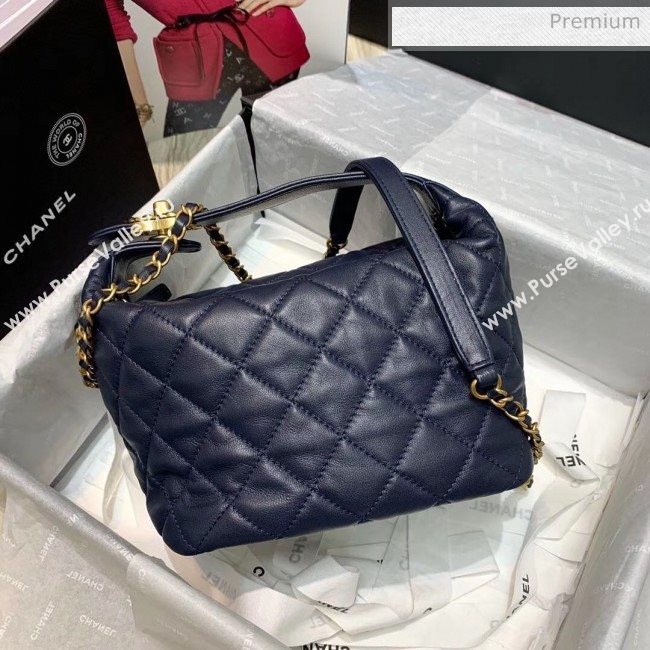 Chanel Quilted Leather Large Hobo Bag With Gold-Tone Metal AS1747 Navy Blue 2020 (AFEI-20040324)